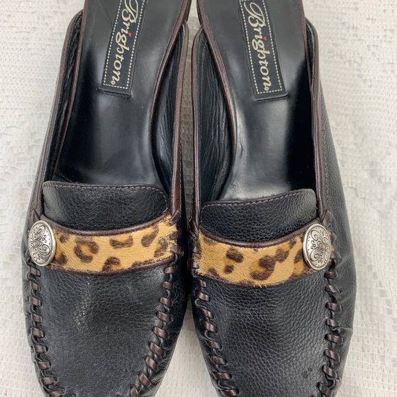 Brighton Leather Black Loafer Slip on Mules Heels - Picture 7 of 8